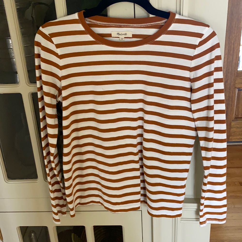 Madewell size small light brown and white stripe long sleeve